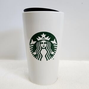 Starbucks 2021 Classic Ceramic White Green Traveler Tumbler Coffee Cup Mug 12 Oz